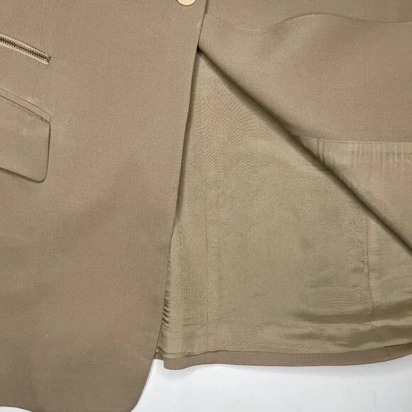 Vintage Kinu by Mitsu 100% Wool Blazer Beige Tan Zipper Detail Size Medium - Picture 6 of 11